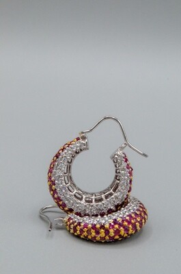 Rounded Silver Hoop with African Ruby