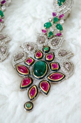 Green &amp; Pink Stone Earrings