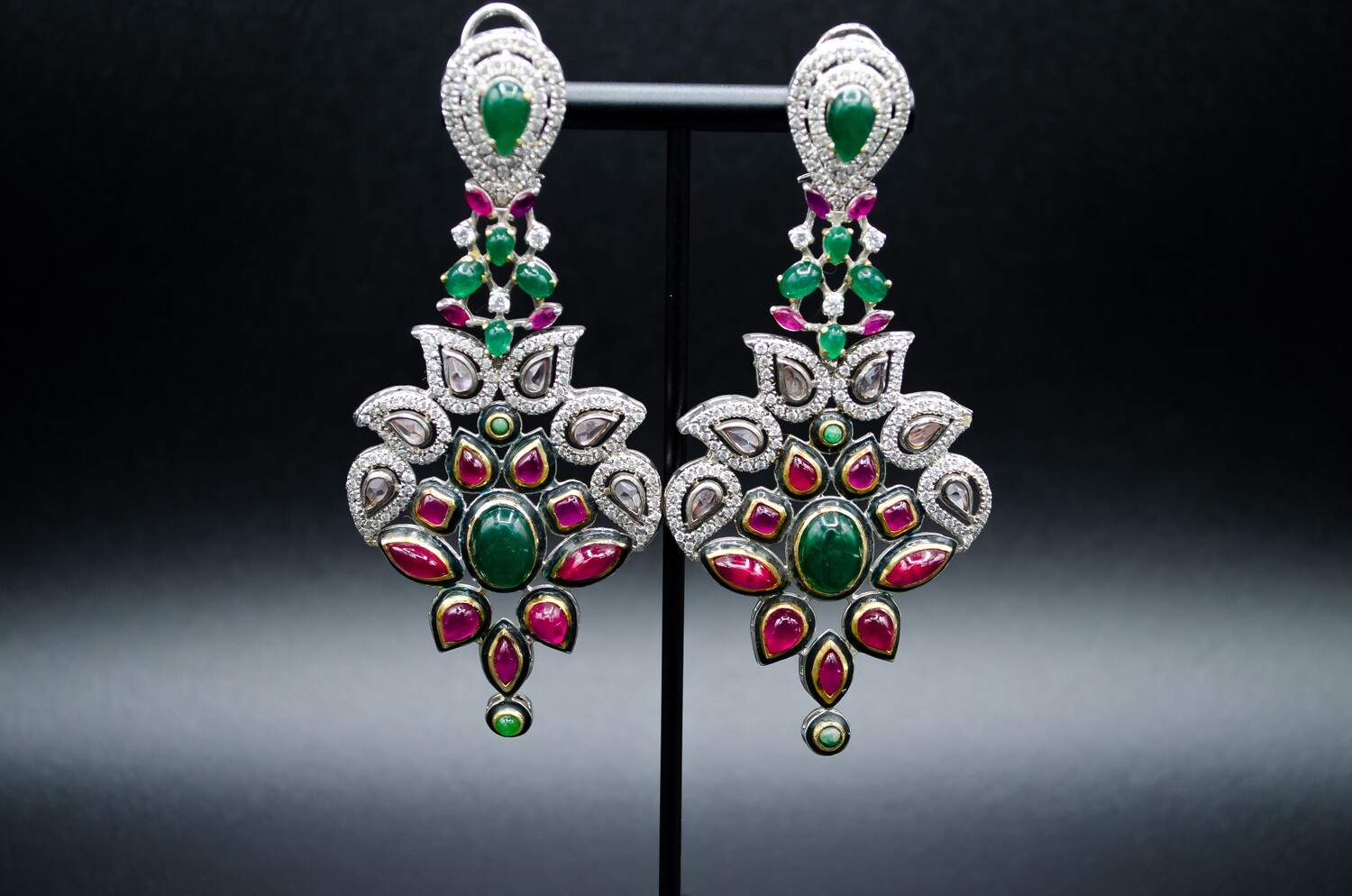 Green &amp; Pink Stone Earrings