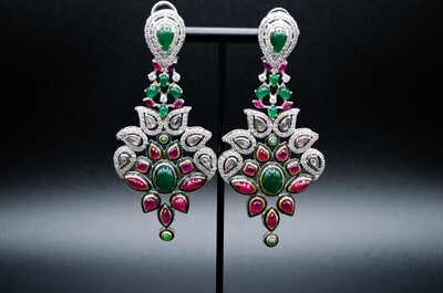 Green &amp; Pink Stone Earrings