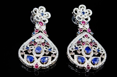 Modern Earrings with Blue &amp; Pink Stones