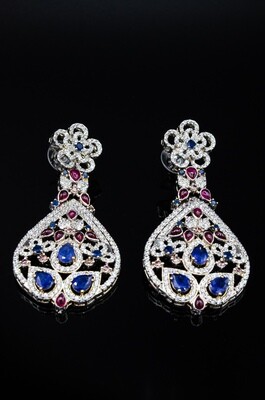 Modern Earrings with Blue &amp; Pink Stones