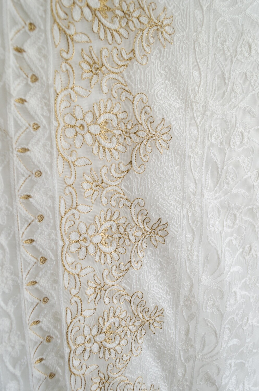 White Net Dupatta with Aari Work
