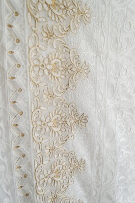White Net Dupatta with Aari Work