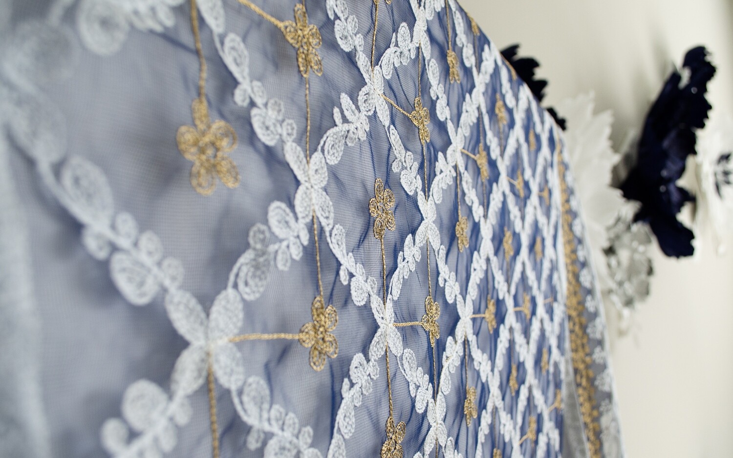 Blue Net Dupatta with Aari Work