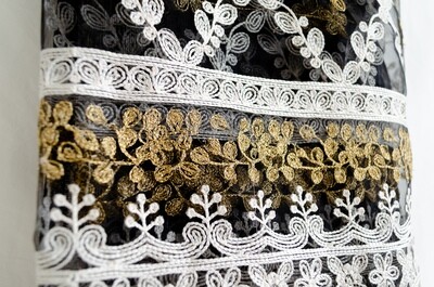 Black Net Dupatta with Aari Work