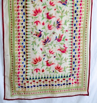 Kantha Dupatta Indian Banarsi Silk with Red Border