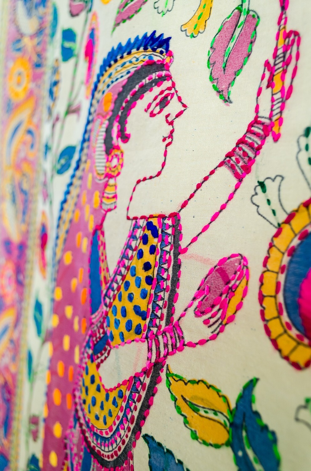 Polka Dot Figurine Kantha Dupatta Indian Banarsi Silk