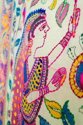 Polka Dot Figurine Kantha Dupatta Indian Banarsi Silk