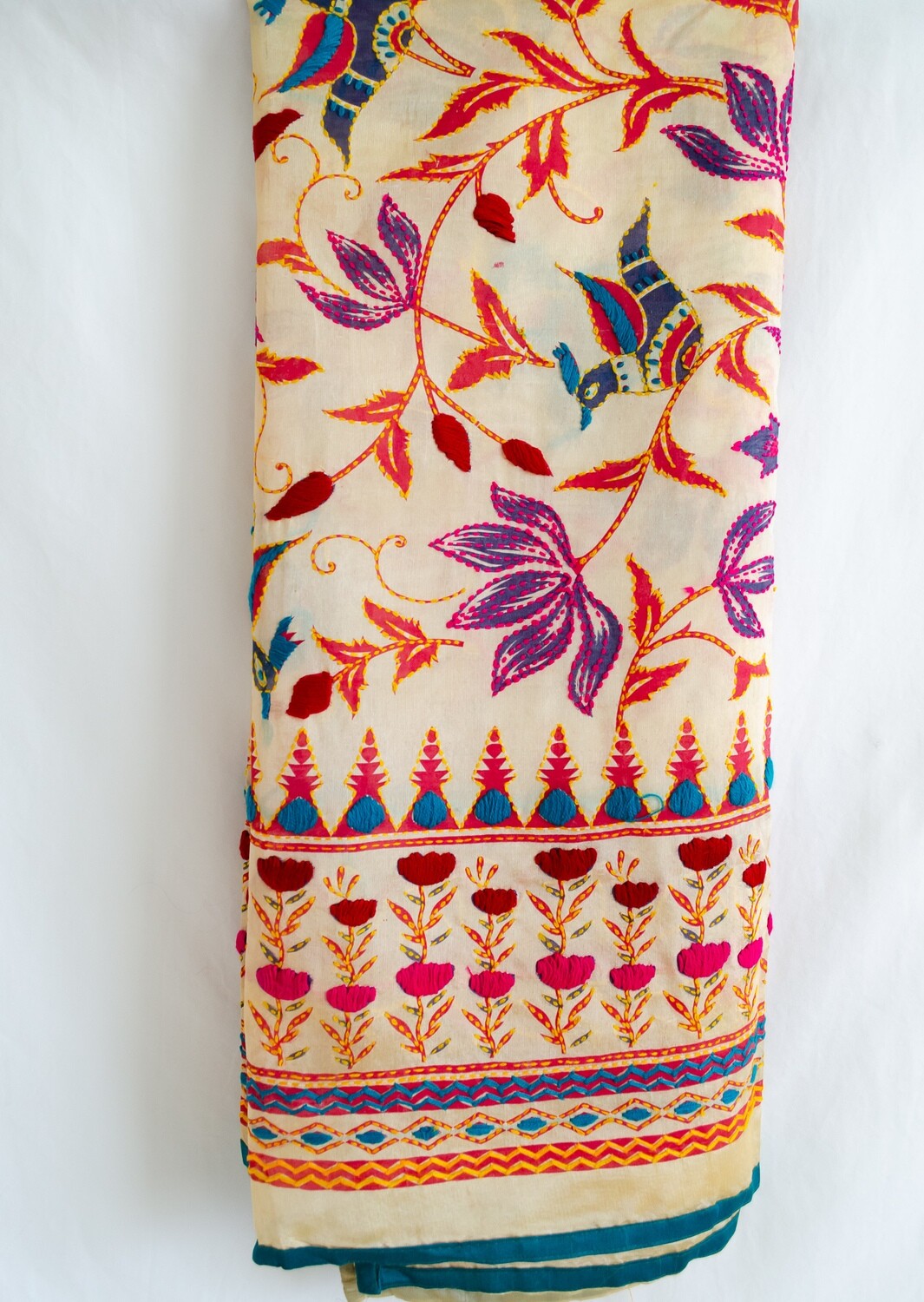 Indian Kantha Dupatta Indian Banarsi Silk with Green Border