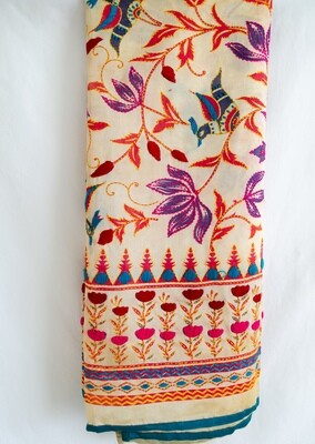 Indian Kantha Dupatta Indian Banarsi Silk with Green Border