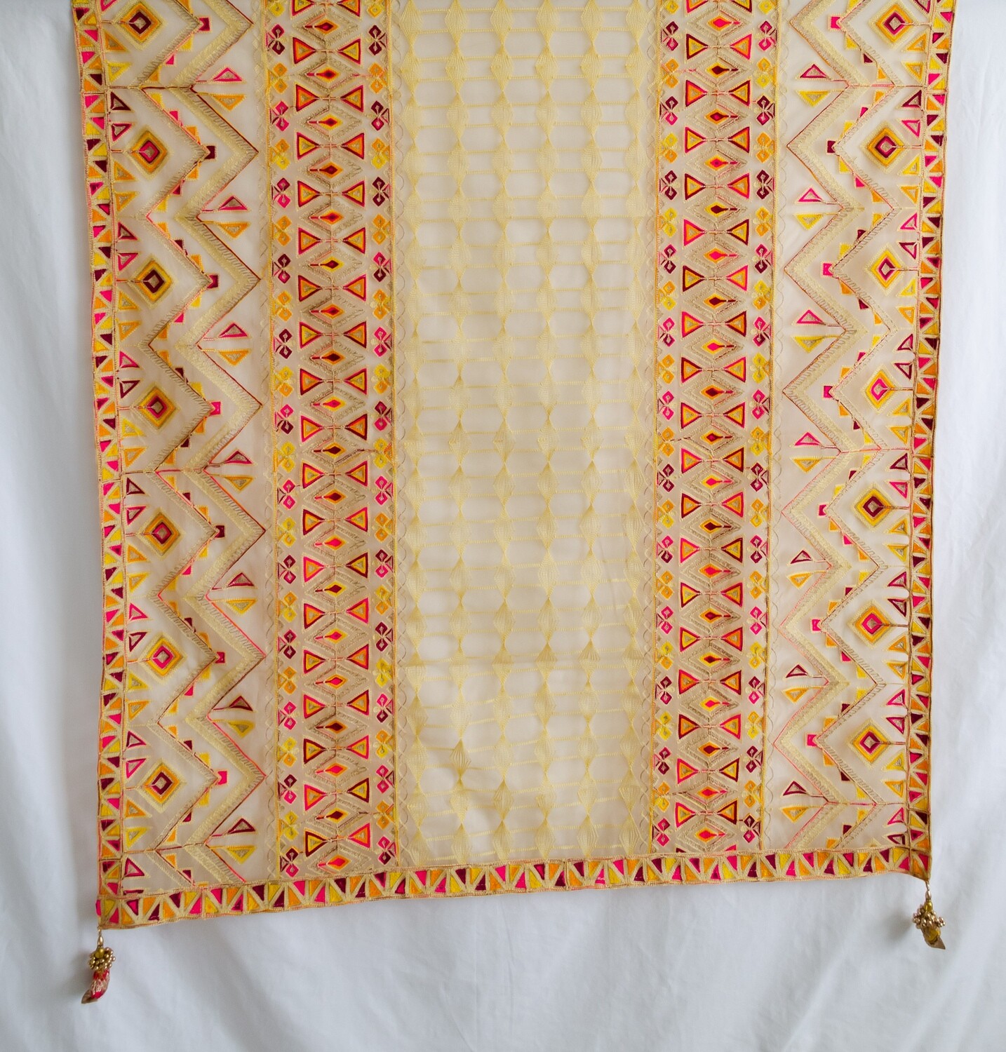 Gold Net Dupatta with Aari Work