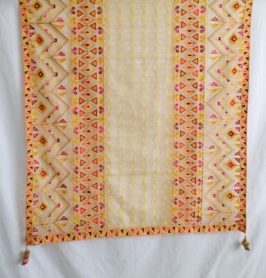 Gold Net Dupatta with Aari Work
