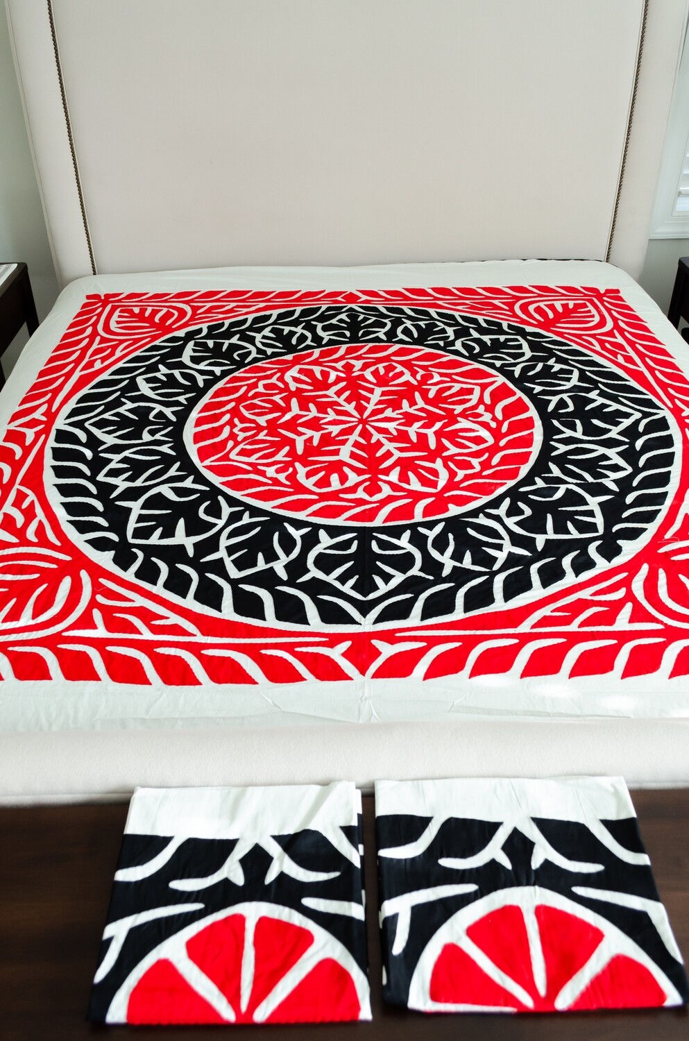 Red, Black and White Coverlet - Double