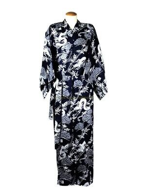 Yukata coton  dragon  bleu marine