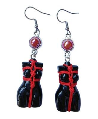 Boucles d&#39;oreilles &quot;YES MASTER&quot; en corde Shibari