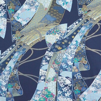 Kimono ruban bleu marine long 100% coton