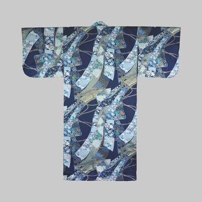 Kimono ruban bleu marine long 100% coton Kimono ruban bleu marine long 100% coton