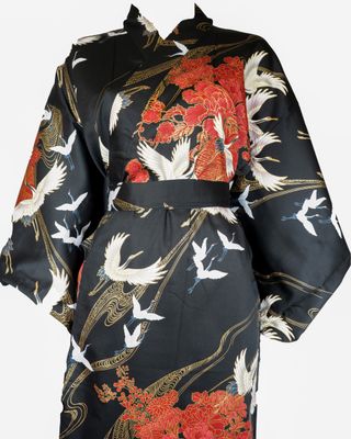 Yukata oiseaux  long rouge-bleu-blanc-noir 100% coton