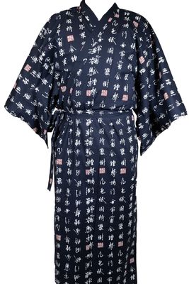 YUKATA KANJI BLEU LONG 100% COTON