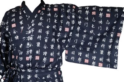 YUKATA KANJI BLEU LONG 100% COTON