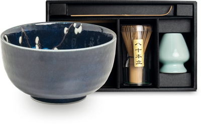 Ensemble bol à matcha Hana bleu
