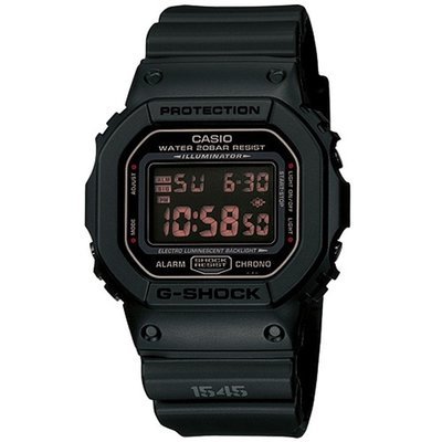 Casio Digital G-Shock - DW-5600MS-1 Military Inspired Series, Black Finish Plated Button, Flash Alert Alarm, 200M WR