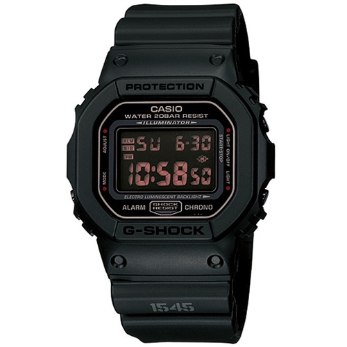 Casio Digital G-Shock - DW-5600MS-1 Military Inspired Series, Black Finish Plated Button, Flash Alert Alarm, 200M WR