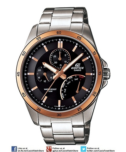 Casio Edifice Multi-Hand EF-341D-5AV - Multiple-Dial Design, Distinctive Retrograde Dial, 100M WR