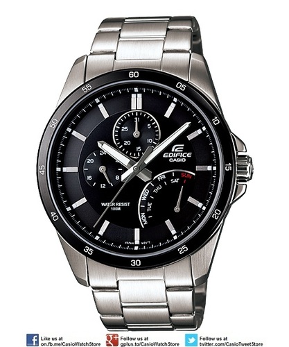 Casio Edifice Multi-Hand EF-341D-1AV - Multiple-Dial Design, Distinctive Retrograde Dial, 100M WR