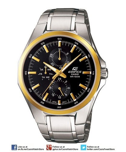 Casio Edifice Multi-Hand EF-339DB-1A9V - Multiple Dials, Simple Easy-To-Use Design, 100M WR