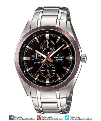 Casio Edifice Multi-Hand EF-338DB-1AV - Multiple Dials, Simple Easy-To Use Desgin, 100M WR