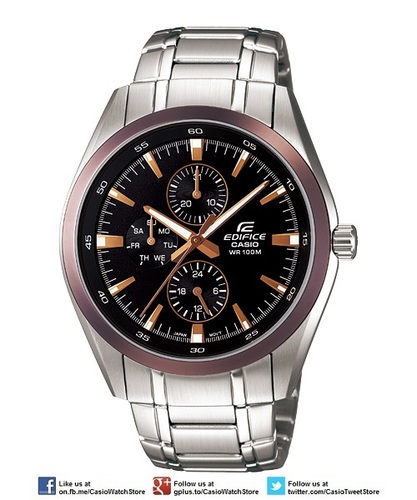 Casio Edifice Multi-Hand EF-338DB-1AV - Multiple Dials, Simple Easy-To Use Desgin, 100M WR