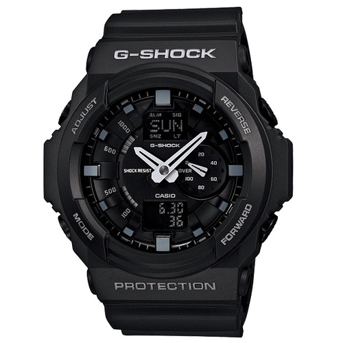 Casio Analog-Digital GA-150-1A - 3D Spherical Concave Dial, Auto LED Light, Magnetic Resistant, World Time, 200M WR