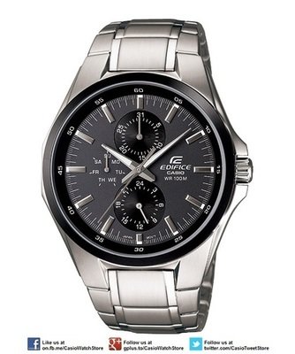 Casio Edifice Multi-Hand EF-339DB-1A1V - Multiple Dials, Simple Easy-To-Use Design, 100M WR