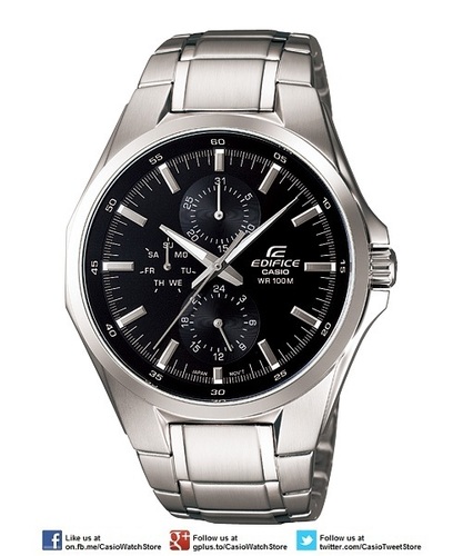Casio Edifice Multi-Hand EF-339D-1AV - Multiple Dials, Simple Easy-To-Use Design, 100M WR