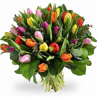 BOEKET MET GEMENGDE KLEUREN TULPEN
