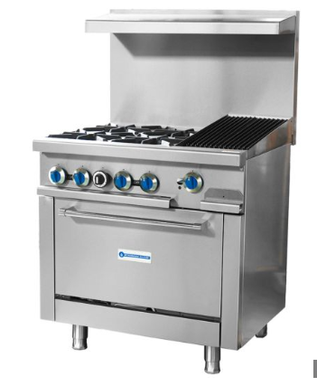 Standard Range SR-R36-12CB 36" Range - 4 top burners+12" charbroilers and 1 standard oven