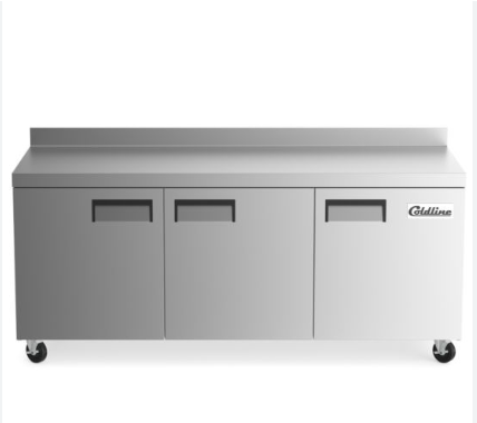 Coldline 72" 3 Door Undercounter Refrigerator S/S interior, casters