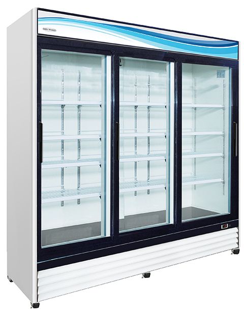 SERV-WARE 3-GLASS SLIDING DOOR MERCHANDISER REFRIGERATOR (81" W X 30.7" D X 79.5" H )