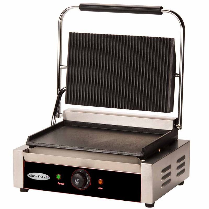 Serv-Ware EPG-100GF Single Electric Panini Grill, Flat 16.92" W x 14.56" D x 8.26" H