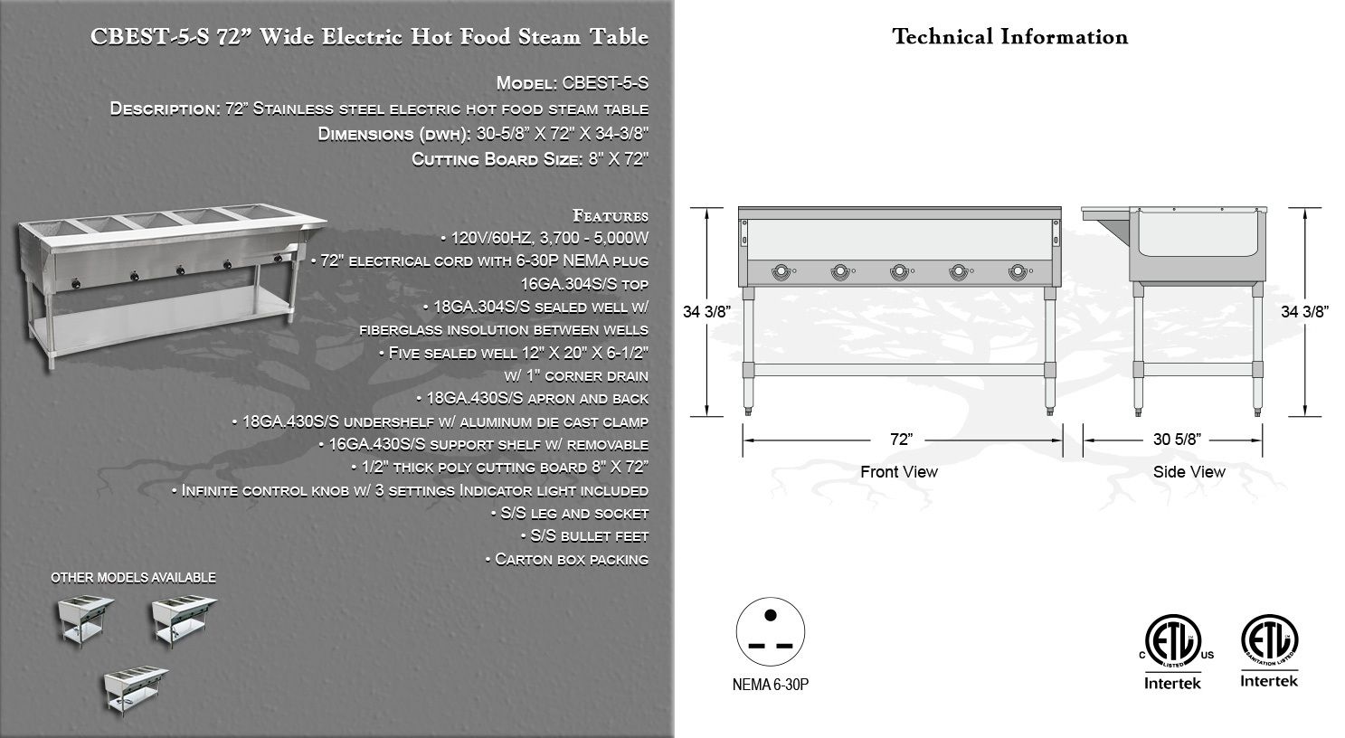 5 BATH STEAM TABLE