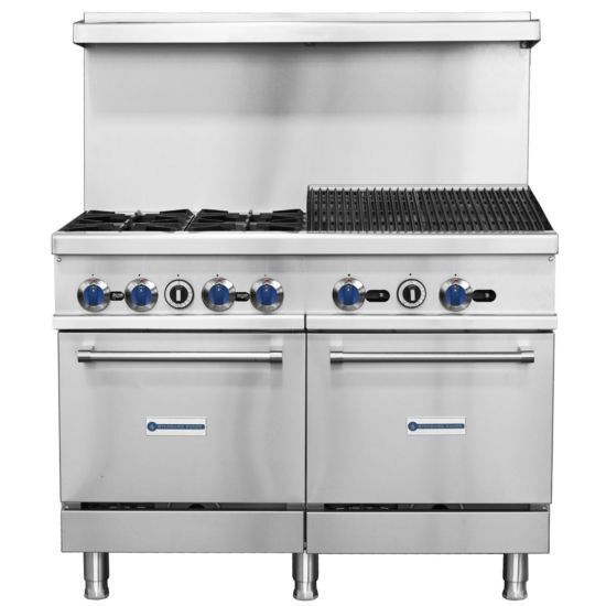 Standard Range SR-R48-24CB 48" Range - 4 top burners+2 charbroilers and 2 standard ovens
