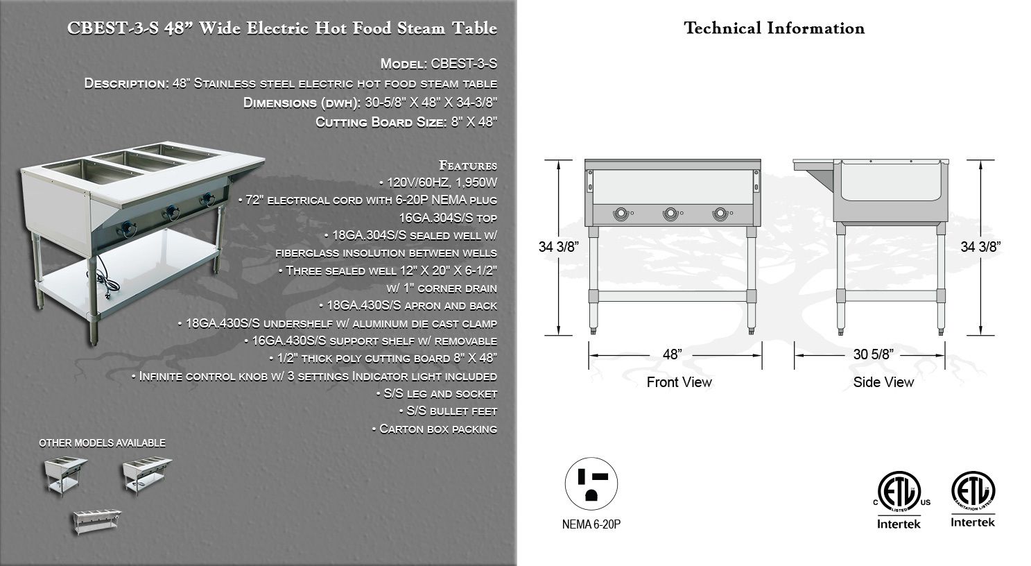 3 BATH STEAM TABLE