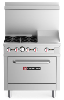 Cookline CR36-12G 36" 4 Burner Gas Range w/ 12" Right Side Griddle& Standard Oven - 171K BTU