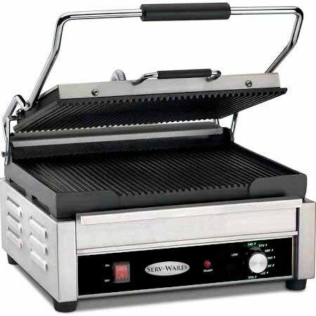 Serv-Ware EPG-100GG Single Electric Panini Grill, Grooved 16.92" W x 14.56" D x 8.26" H