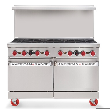 American Range AR8 48" 8 Burner Gas Range w/ (2) Space Saver Ovens