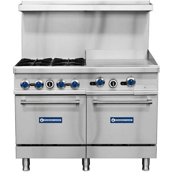 Standard SR-R48-24MG 48" Range - 4 top burners+24" griddles and 2 standard ovens