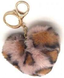 Fluffy Keychain Heart 9cm Leopard