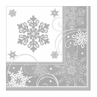 Amscan servetten Sneeuwvlok 33 cm papier zilver/wit 16 stuks